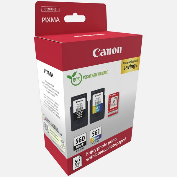 Canon PG-560/CL-561 Pack de 2 Cartuchos de Tinta Originales + Papel Fotografico Brillante GP-501 - 3713C008