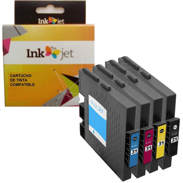 GC31K GC31C GC31M GC31Y pack 4 tinteiro pigmentada generico Ricoh 405688/405701 405689/405702 405690/405703 405691/405704