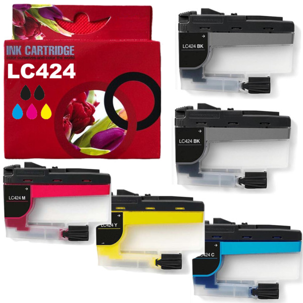 LC424 pack 5 cartuchos de tinta compatible con Brother LC424BK LC424C LC424M LC424Y