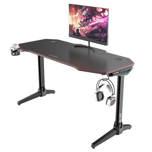 Muvip PRO800 Mesa Gaming XL Fibra de Carbono con Luz RGB - Solida - Alfombrilla 140cm - Portavasos - Gancho para Auriculares - M