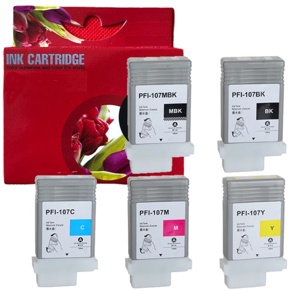 PFI107 6704B001 6705B001 6706B001 6707B001 6708B001 Pack 5 tinteiro generico Canon PFI107 MBK BK C M Y