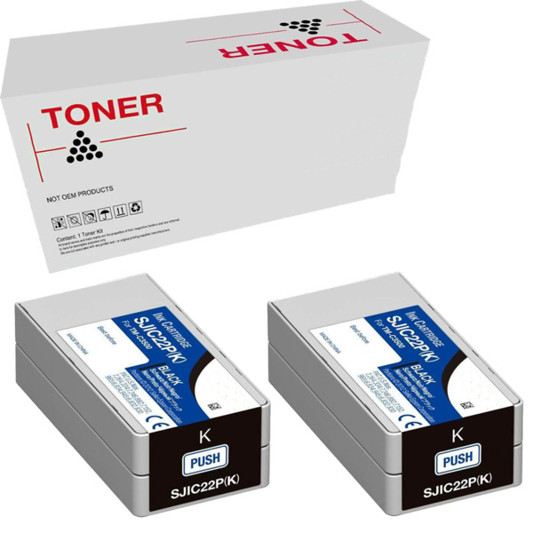 SJIC22P pack 2 cartuchos de tinta pigmentada compatible con Epson C33S020601 / SJIC22P(K) de alta calidad