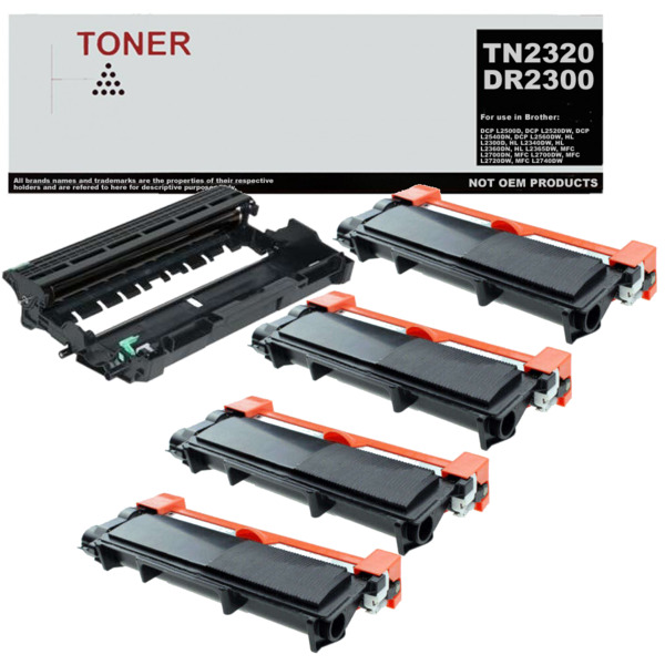 TN2320 DR2300 pack 4 toner negro y 1 tambor compatible con Brother TN2320 DR2300